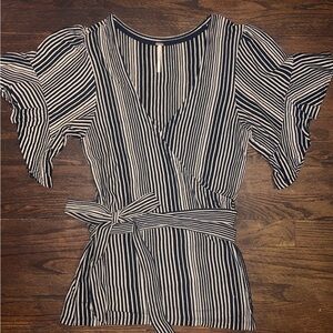 Free People black and White Striped Wrap Blouse